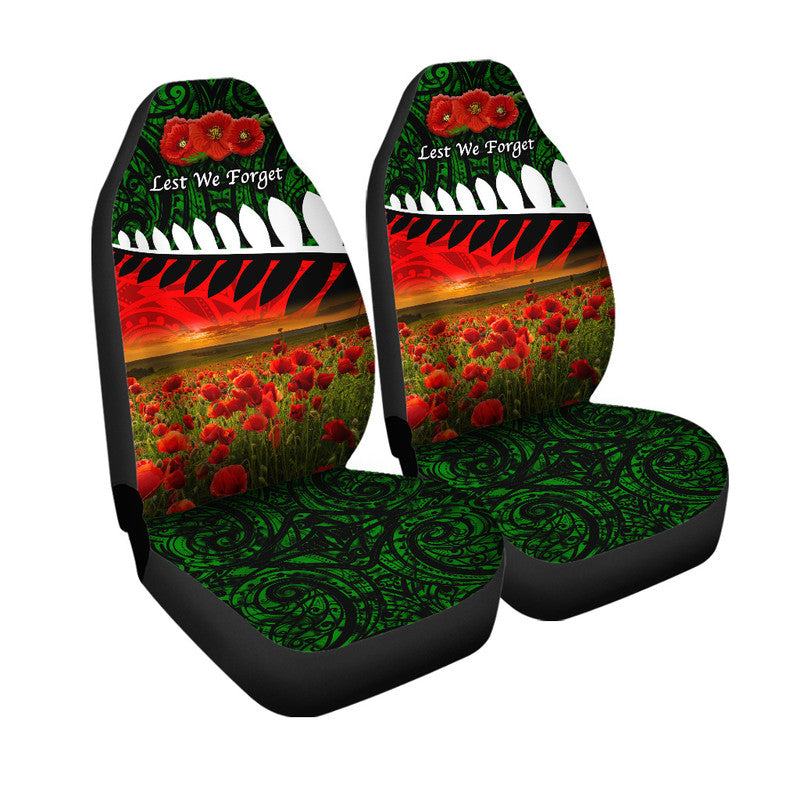 New Zealand Maori ANZAC Car Seat Cover Poppy Vibes - Green LT8 One Size Green - Polynesian Pride