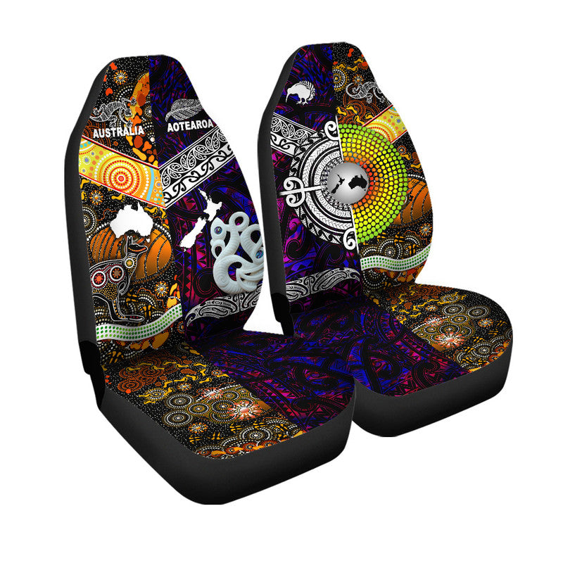 New Zealand Maori Aotearoa And Australia Aboriginal Car Seat Cover Together - Purple LT8 One Size Purple - Polynesian Pride