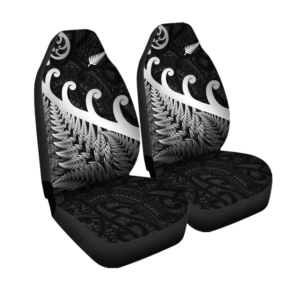 New Zealand Rugby Maori Car Seat Cover Silver Fern Koru Vibes - Black LT8 Set of 2 Universal Fit Black - Polynesian Pride