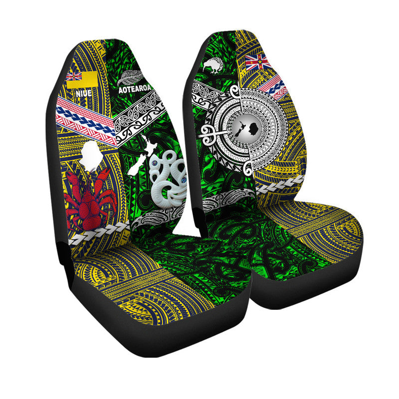 New Zealand And Niue Car Seat Cover Together - Green LT8 One Size Green - Polynesian Pride