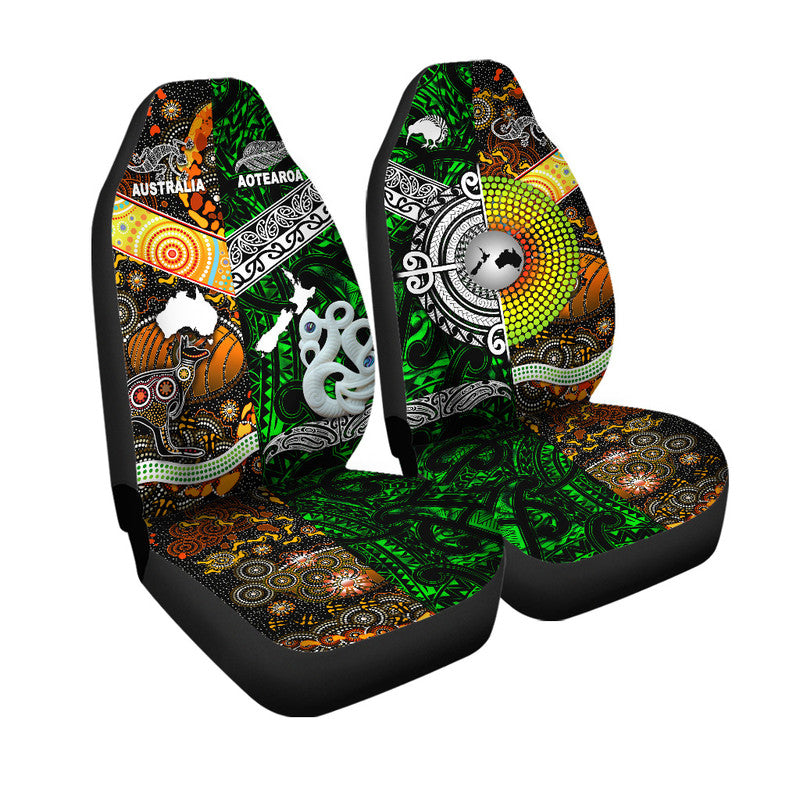 New Zealand Maori Aotearoa And Australia Aboriginal Car Seat Cover Together - Green LT8 One Size Green - Polynesian Pride