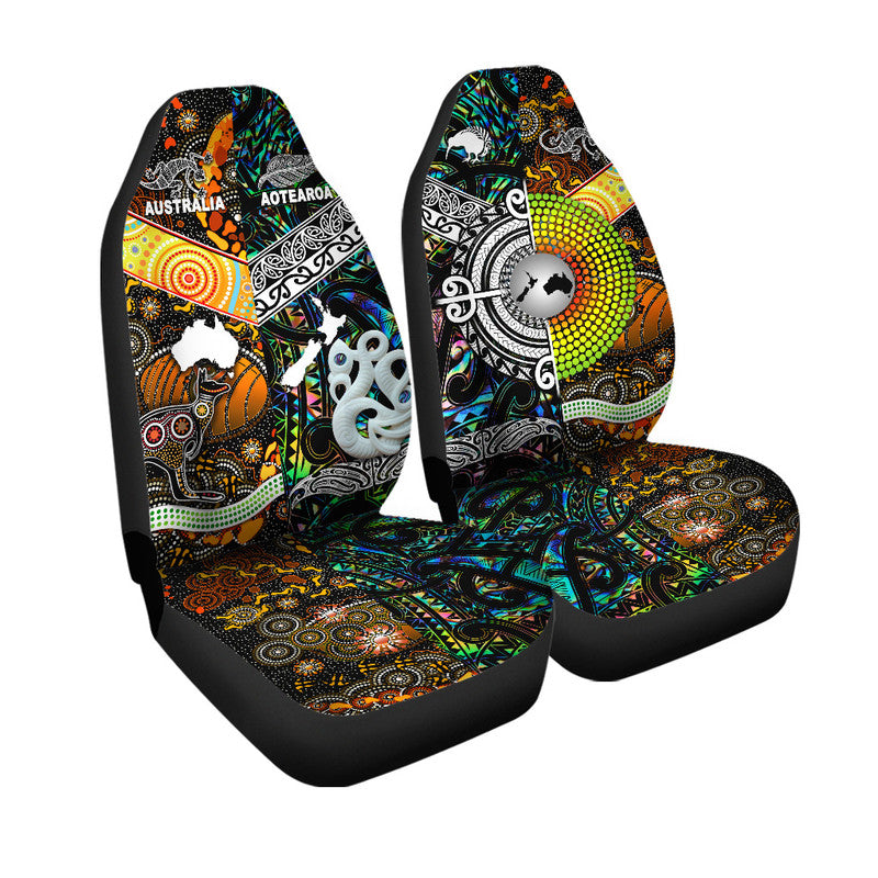 New Zealand Maori Aotearoa And Australia Aboriginal Car Seat Cover Together - Paua Shell LT8 One Size Paua Shell - Polynesian Pride