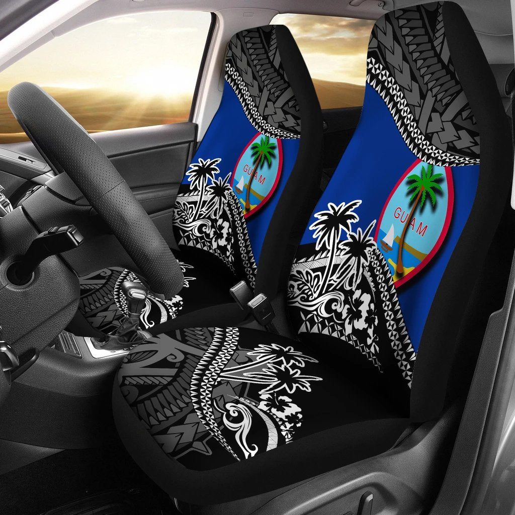 Guam Car Seat Covers Fall In The Wave Universal Fit Black - Polynesian Pride