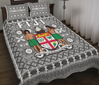 Fiji Quilt Bed Set Pattern - Fijian Tapa Pattern Grey LT13 - Polynesian Pride