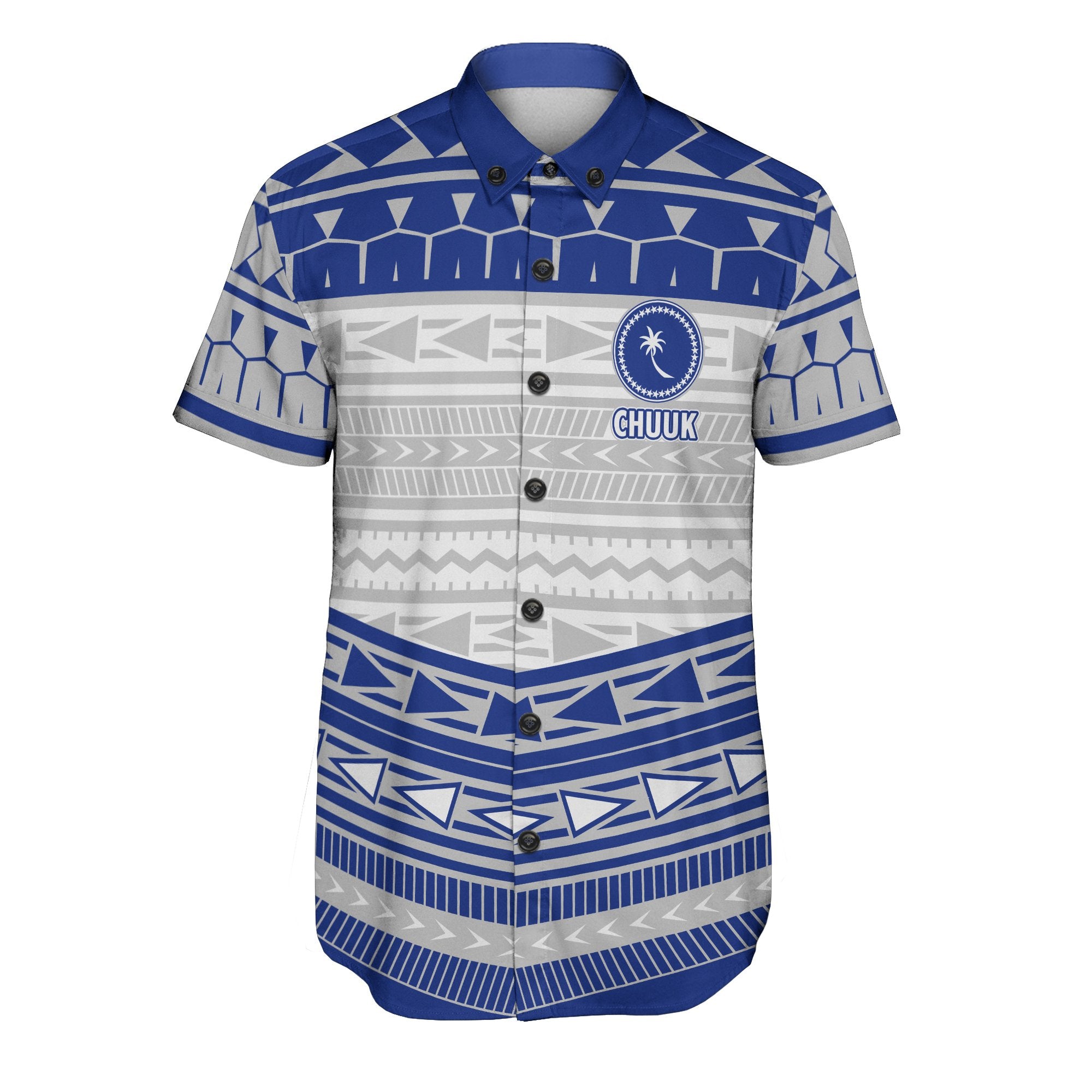 Chuuk Men's Short Sleeve Shirt Chuuk Blue & White - Polynesian Pride