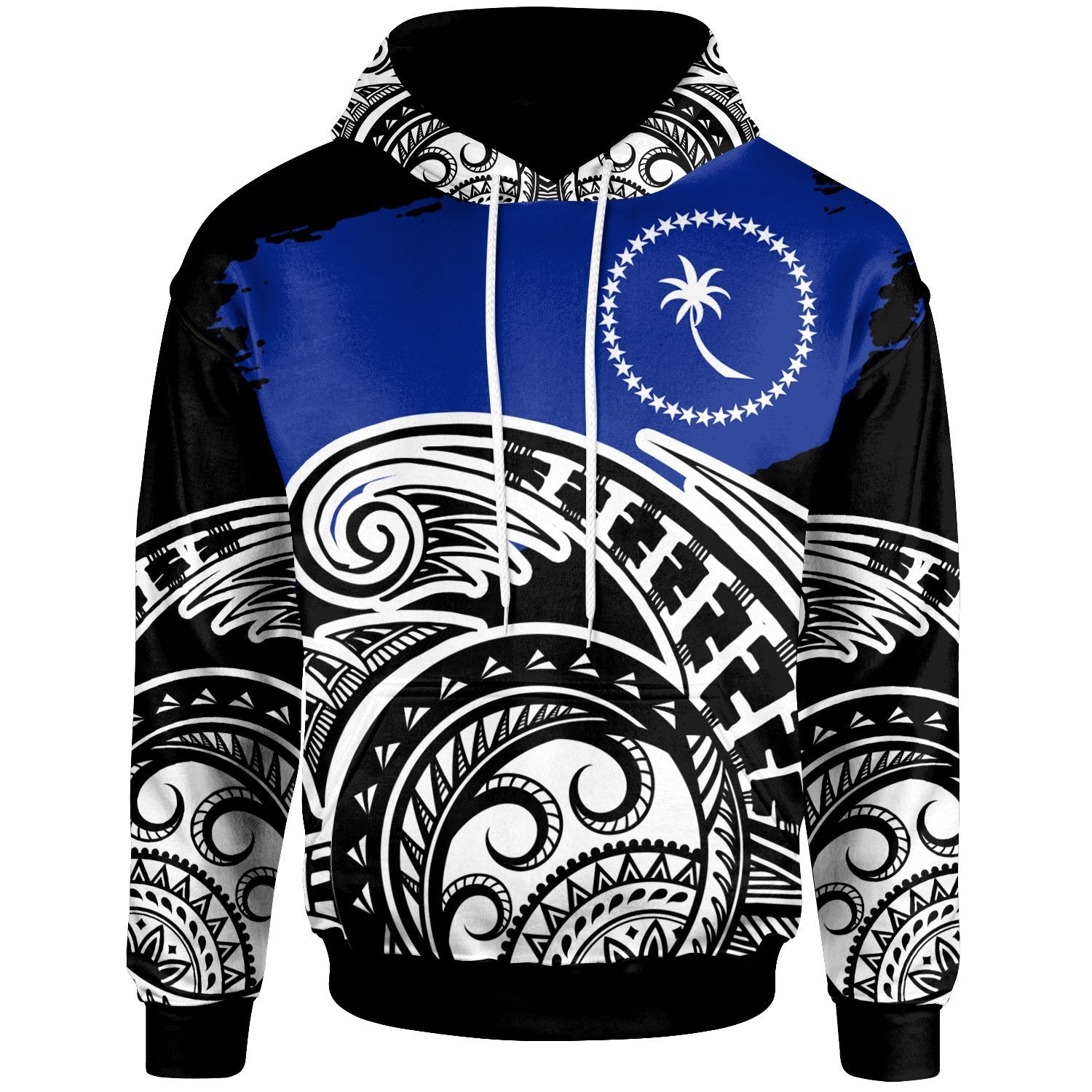 Chuuk Custom Hoodie Ethnic Style With Round Black White Pattern Unisex Black - Polynesian Pride