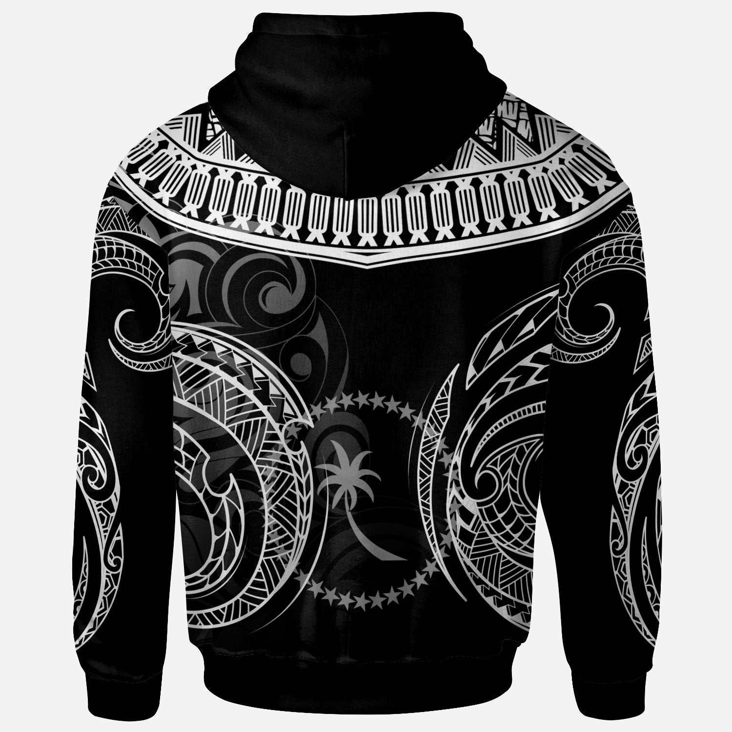 Chuuk Custom Zip Hoodie Serrated Pattern White Color Unisex Black - Polynesian Pride