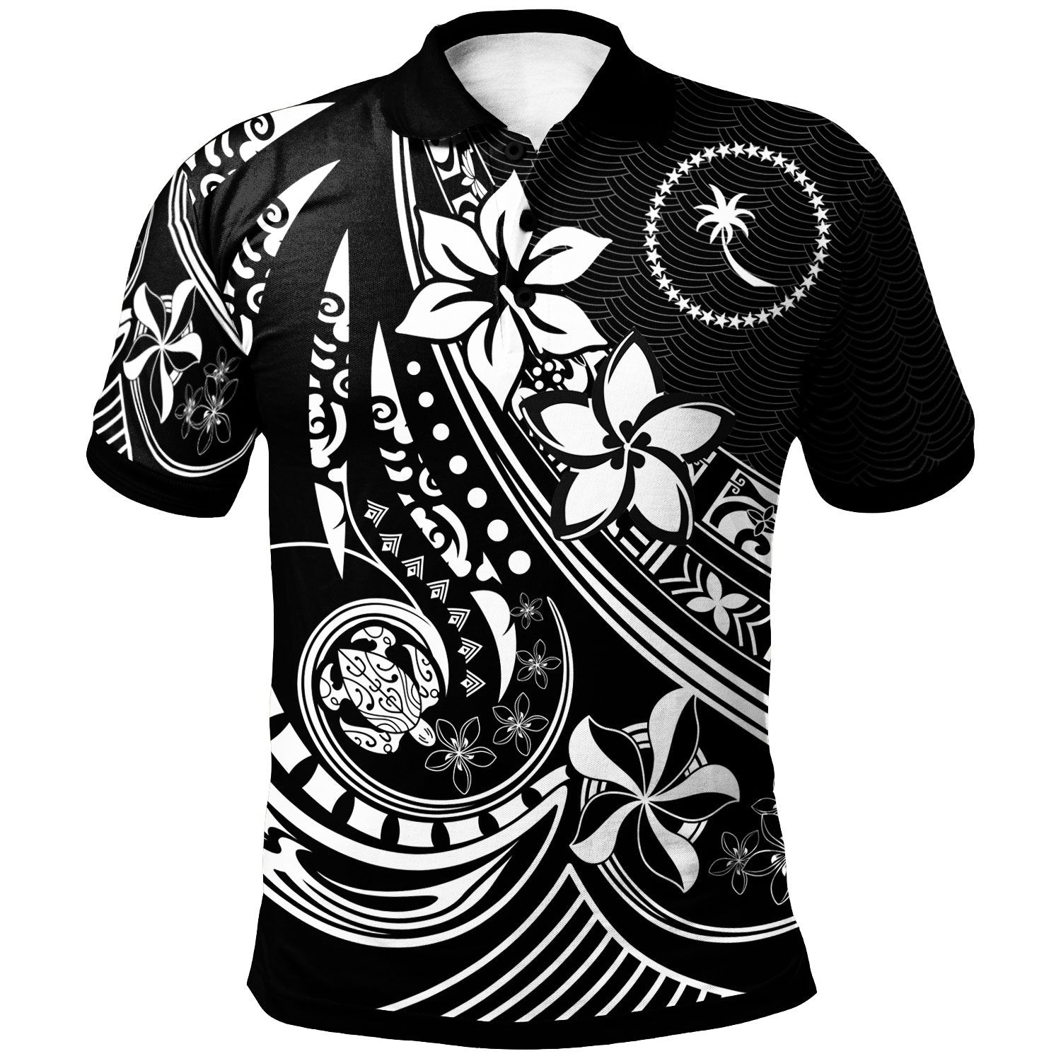 Chuuk Polo Shirt The Flow Of The Ocean Unisex Black - Polynesian Pride