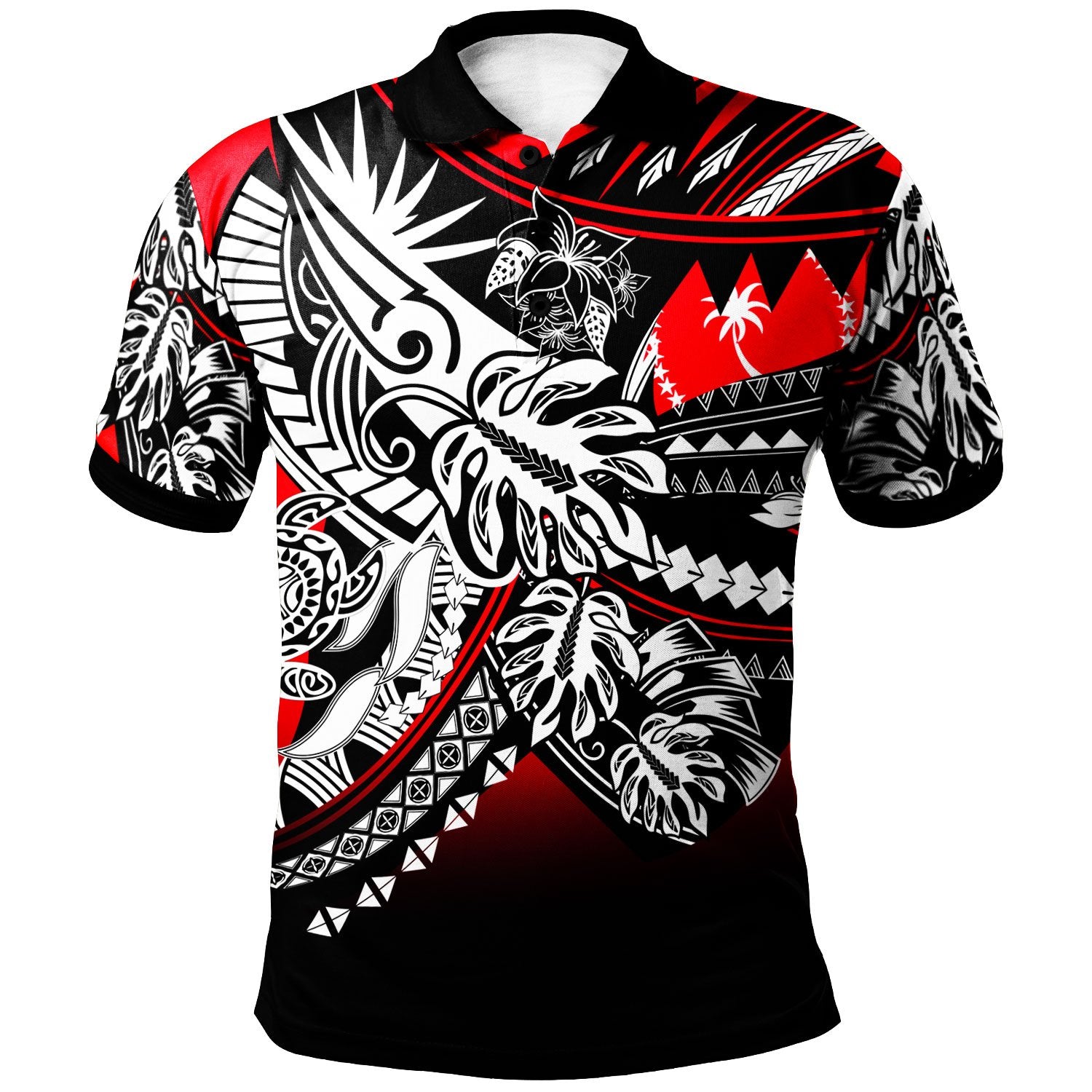 Chuuk Polo Shirt Tribal Jungle Red Pattern Unisex Red - Polynesian Pride