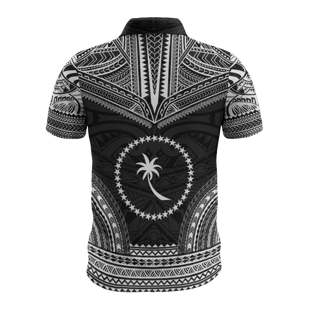 Chuuk Polo Shirt Chuuk Flag Polynesian Chief Tattoo Black Version - Polynesian Pride