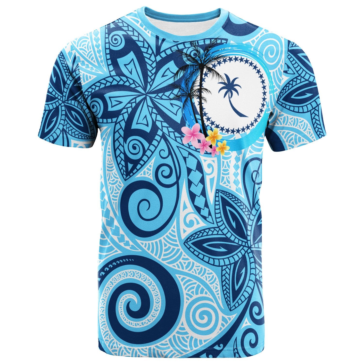 Chuuk T Shirt Tribal Plumeria Pattern Unisex Blue - Polynesian Pride