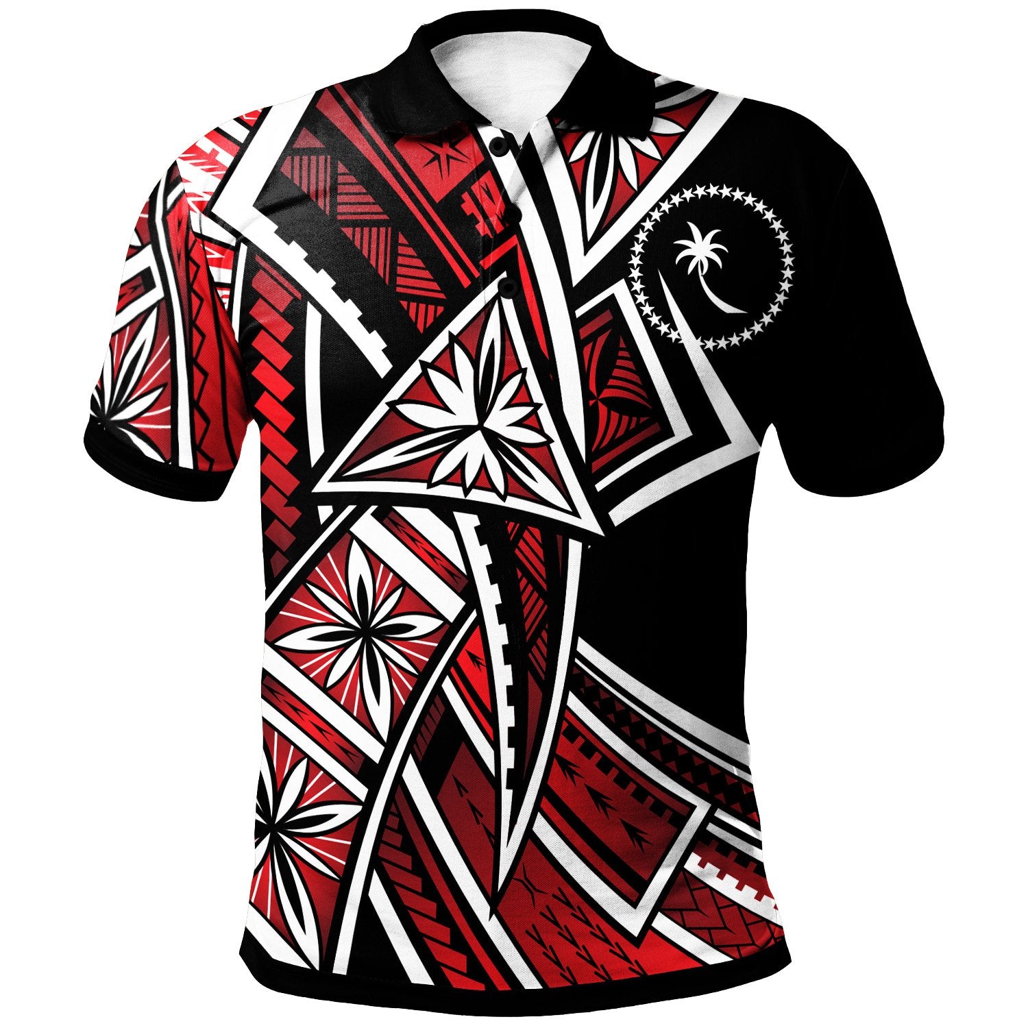 Chuuk Polo Shirt Tribal Flower Special Pattern Red Color Unisex Red - Polynesian Pride
