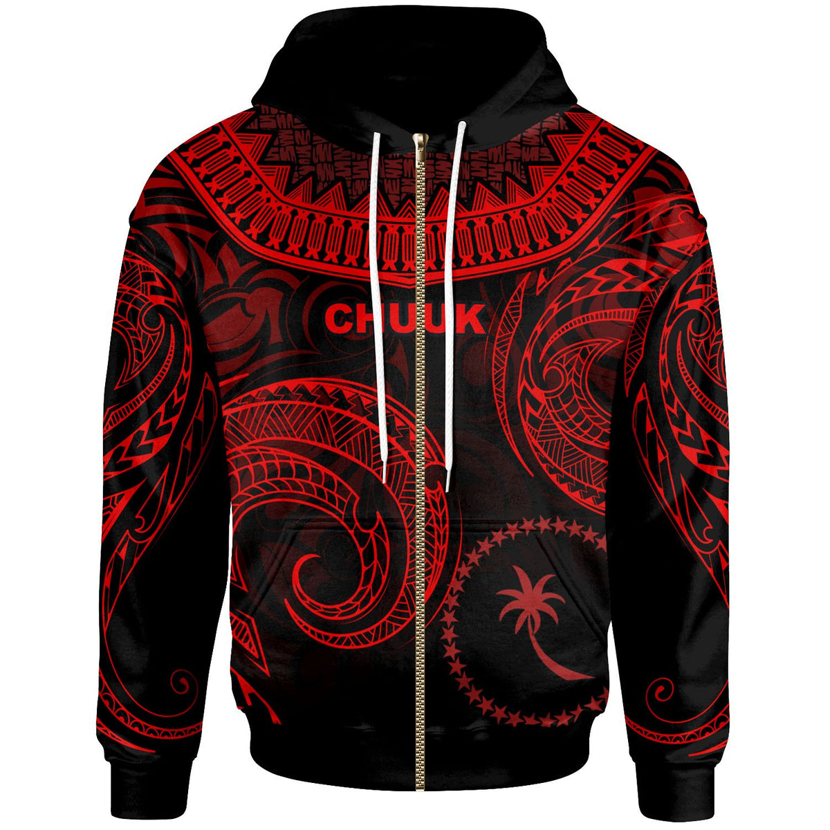 Chuuk Zip Hoodie Unique Serrated Texture Red Unisex Red - Polynesian Pride