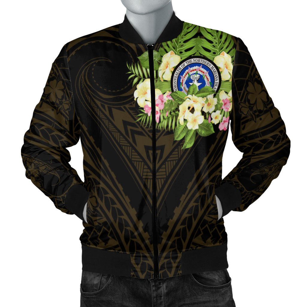 Northern Mariana Islands Men's Bomber Jacket - Polynesian Gold Patterns Collection - Polynesian Pride