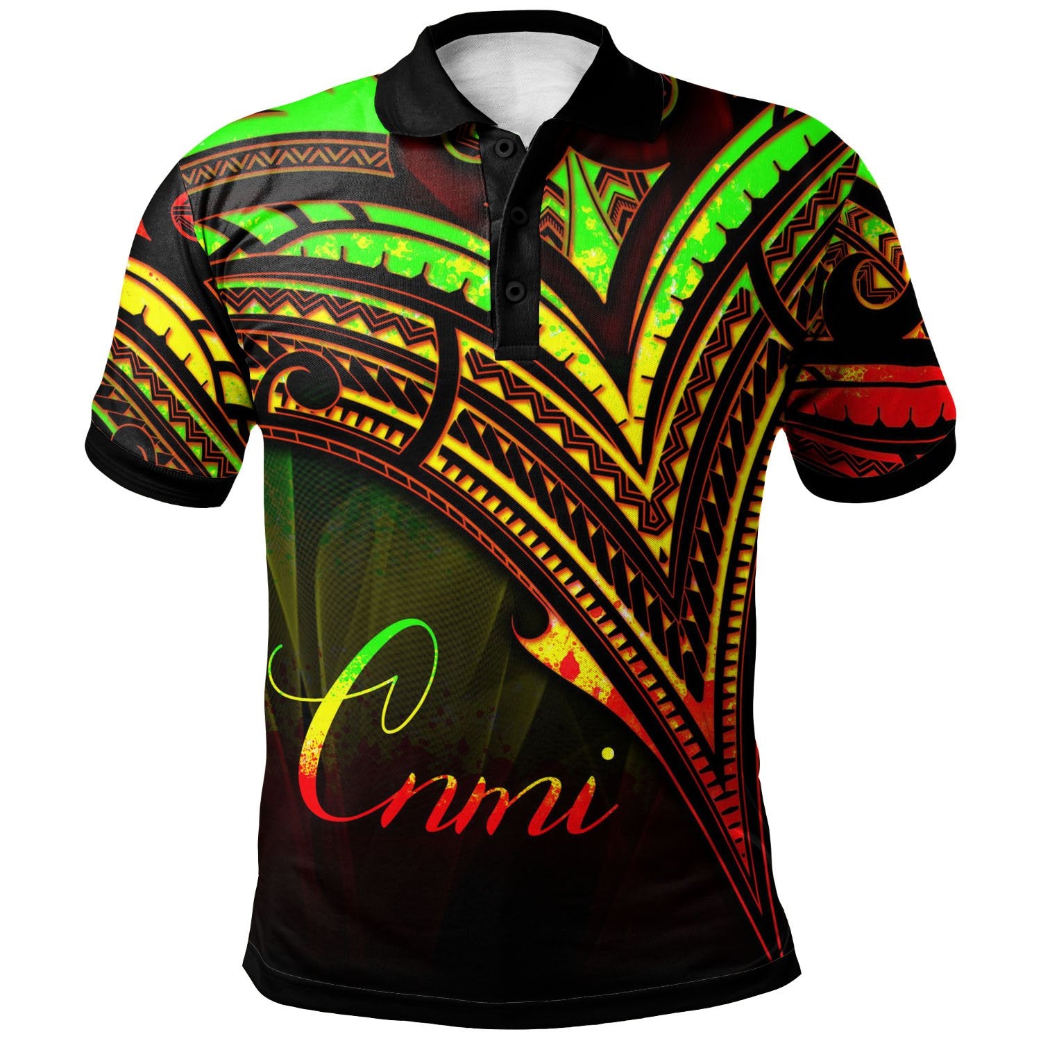 Northern Mariana Islands Polo Shirt Reggae Color Cross Style Unisex Black - Polynesian Pride