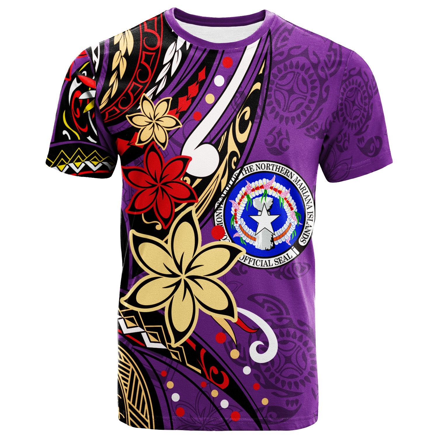 Northern Mariana Islands T Shirt Tribal Flower With Special Turtles Purple Color Unisex purple - Polynesian Pride