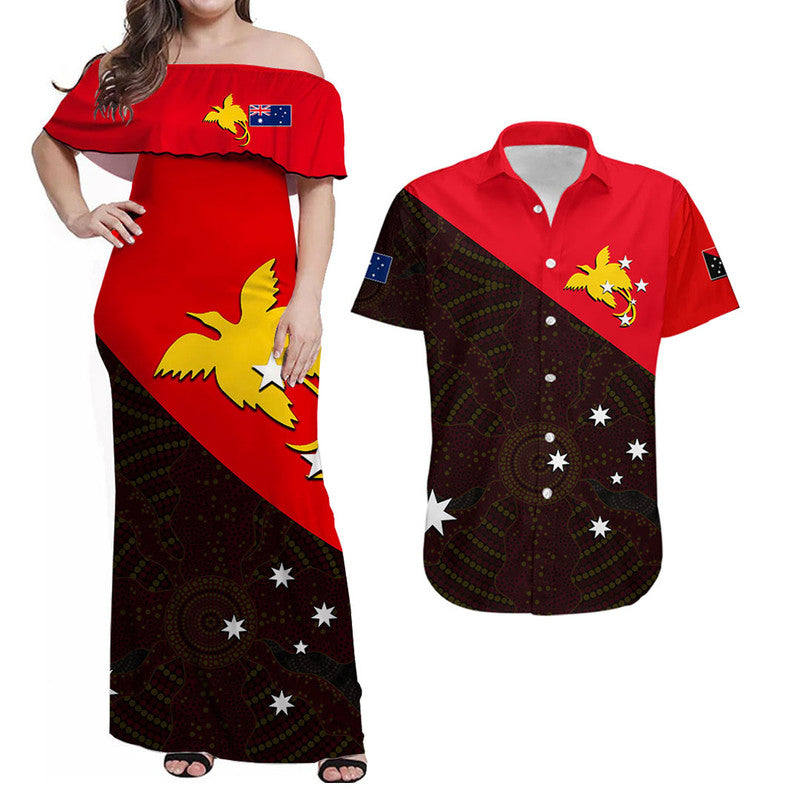 Custom Papua New Guinea Australia Matching Dress and Hawaiian Shirt LT6 Red - Polynesian Pride