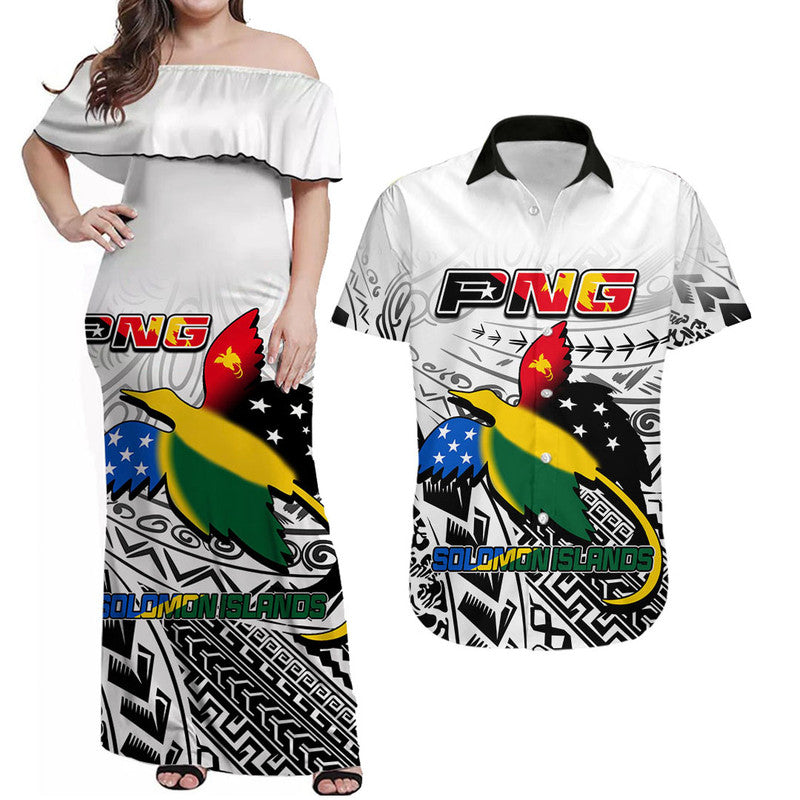 Custom Polynesian Matching Dress and Hawaiian Shirt Papua New Guinea Solomon Islands Harmony LT6 white - Polynesian Pride