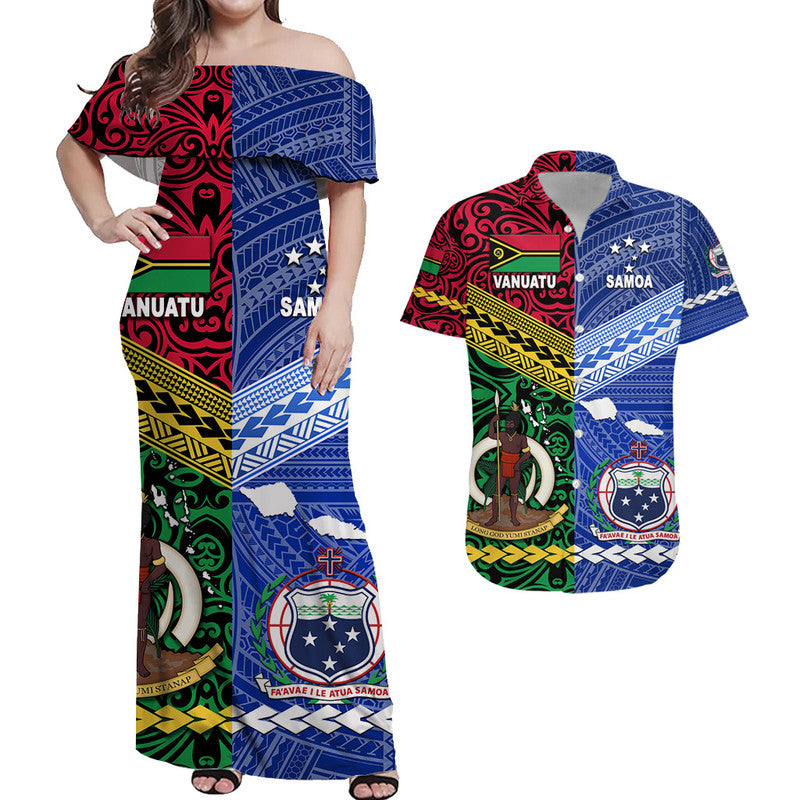 Custom Polynesian Matching Hawaiian Shirt and Dress Samoa Vanuatu Together LT8 Blue - Polynesian Pride
