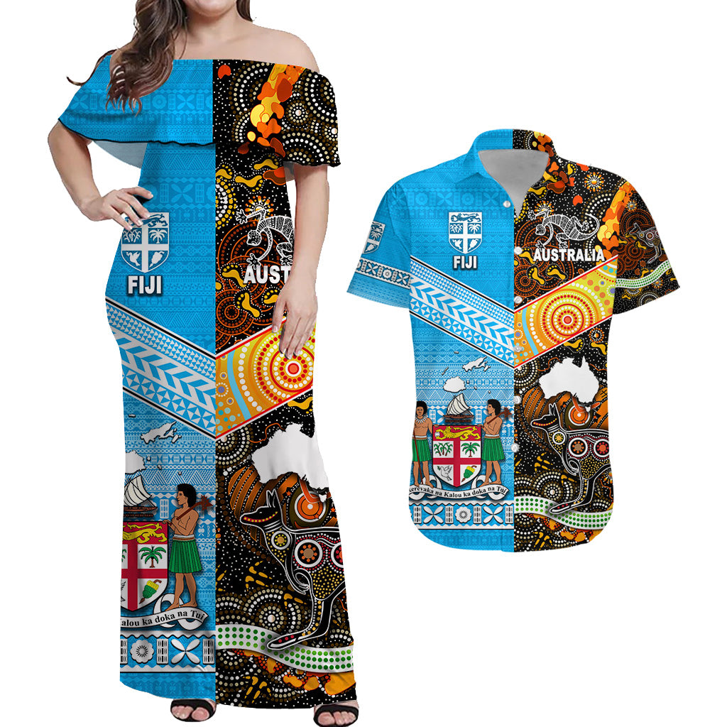 Fiji Flag Color With Traditional Patterns Women Off Shoulder Long Dress