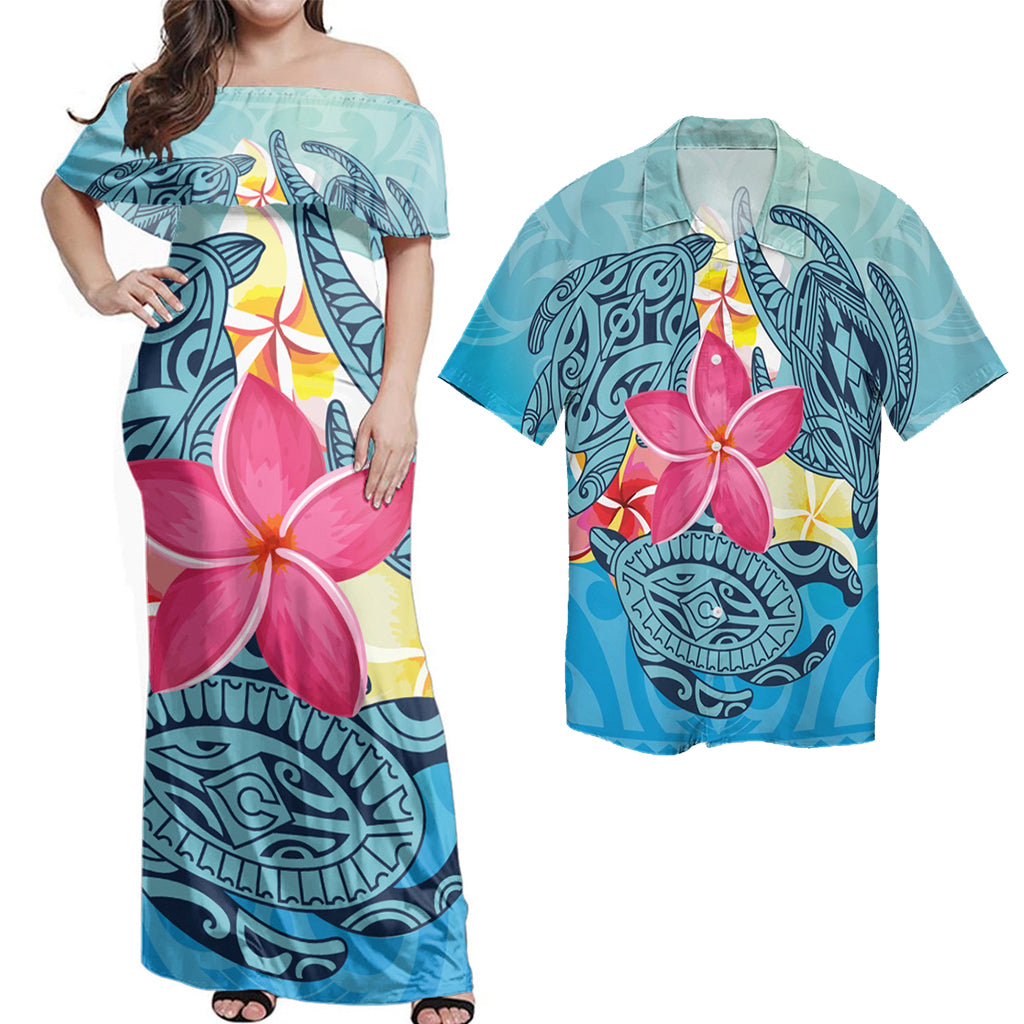 Hawaii Matching Dress and Hawaiian Shirt - Hawaii Plumeria Deep Sea Circle  Turtle
