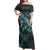 Cook Islands Matching Dress and Hawaiian Shirt Polynesian Turtle with Blooming Hibiscus Turquoise - Polynesian Pride