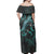 Cook Islands Matching Dress and Hawaiian Shirt Polynesian Turtle with Blooming Hibiscus Turquoise - Polynesian Pride