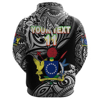 Custom Cook Islands Rugby Hoodie Unique Vibes Coat of Arms Black, Custom Text and Number - Polynesian Pride