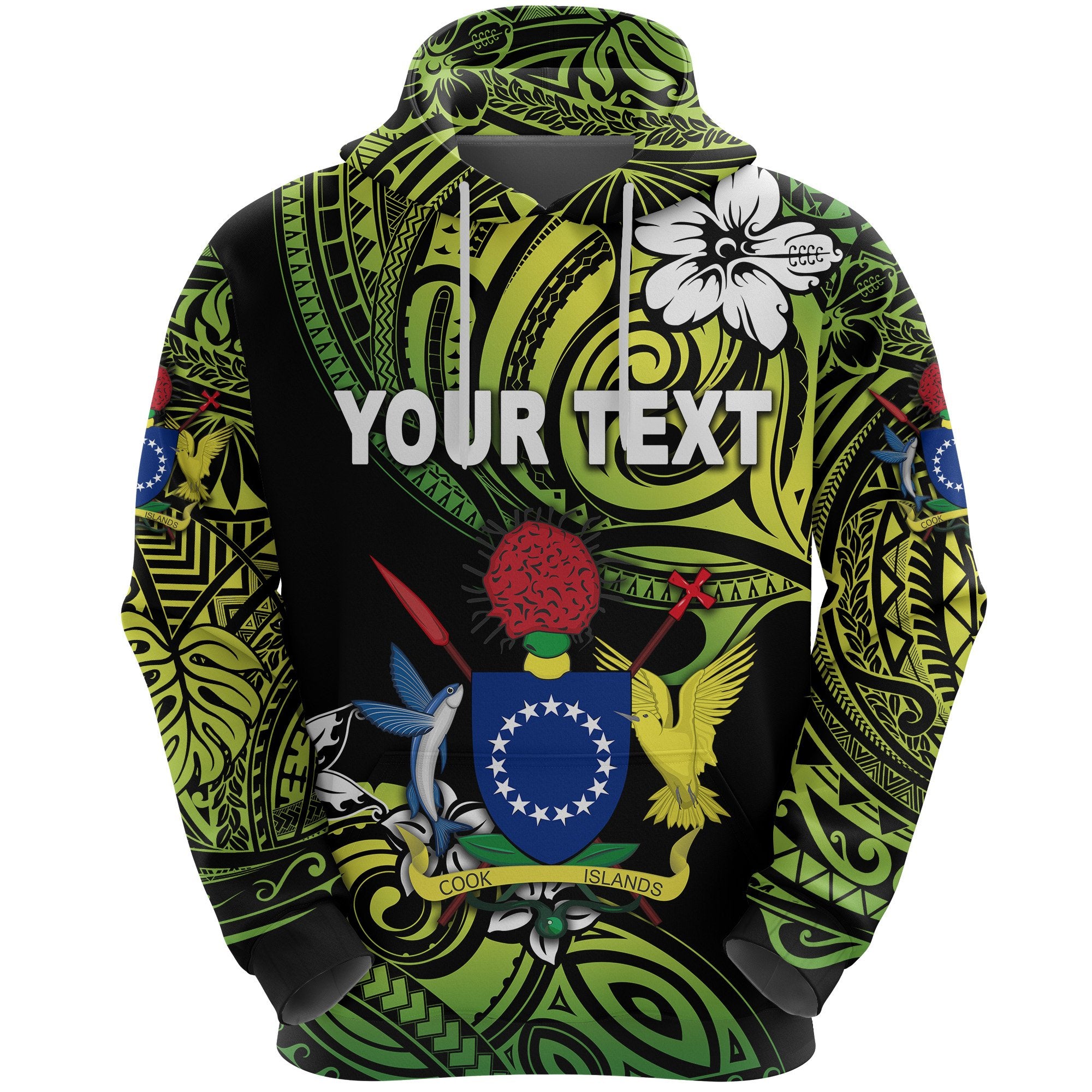 Custom Cook Islands Rugby Hoodie Unique Vibes Coat of Arms Green Unisex Green - Polynesian Pride
