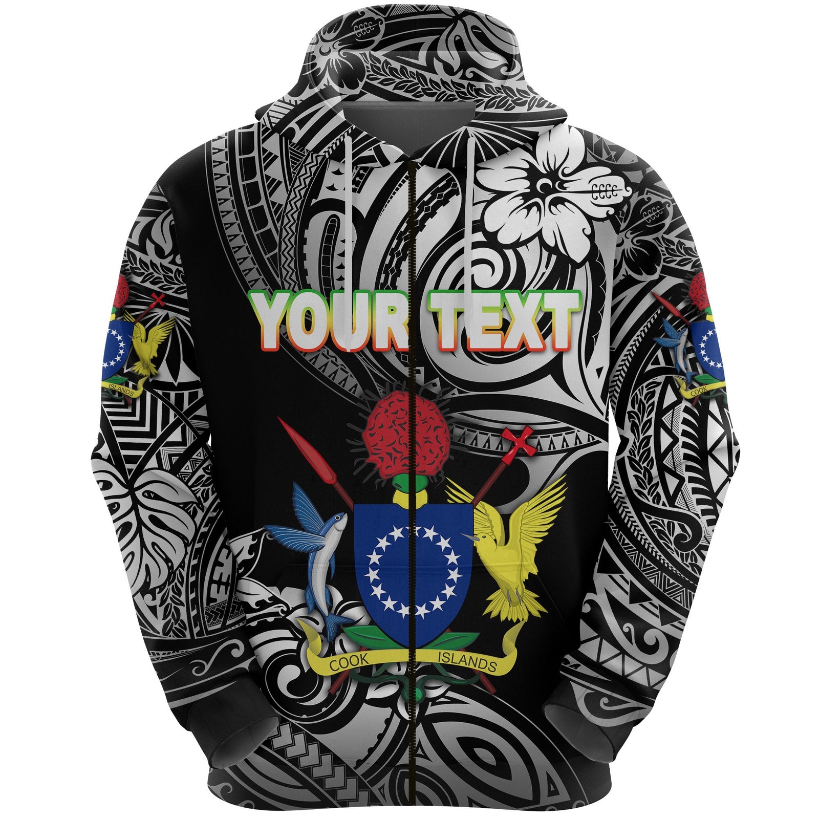 Custom Cook Islands Rugby Zip Hoodie Unique Vibes Coat of Arms Black Unisex Black - Polynesian Pride