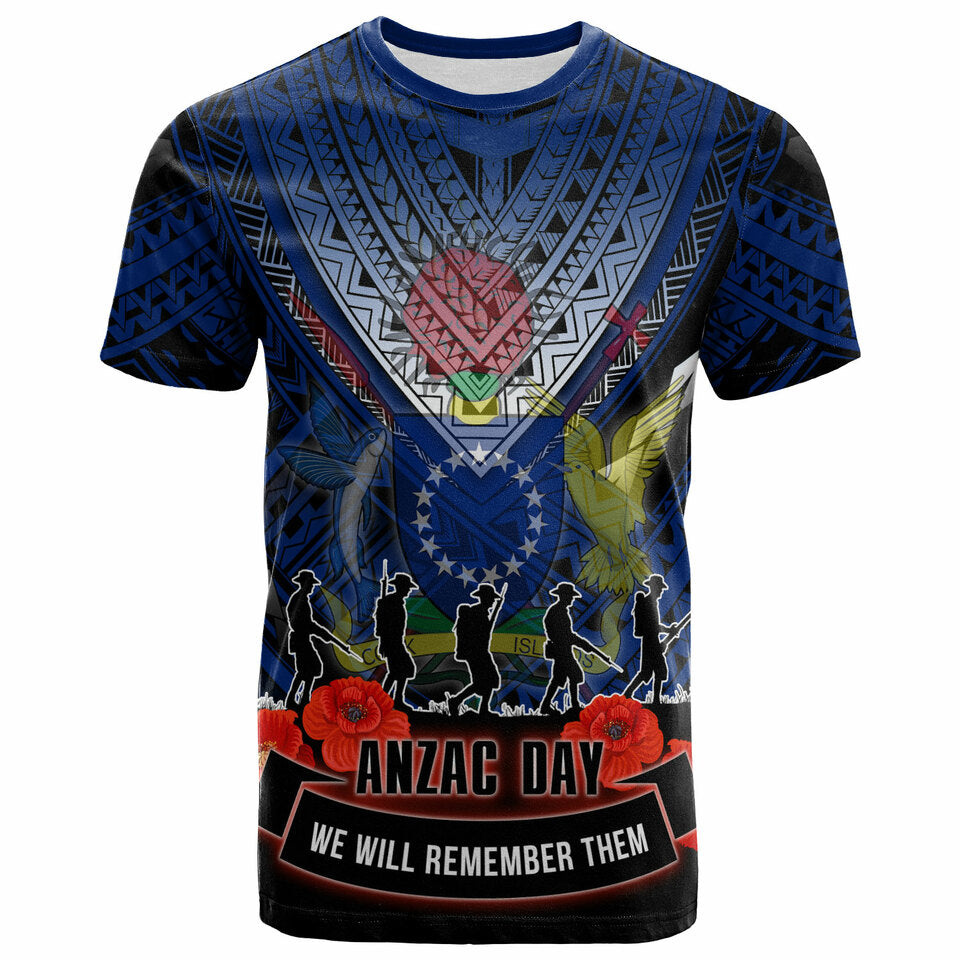 Cook Islands T Shirt Polynesian Anzac Remembrance Day T Shirt Unisex Blue - Polynesian Pride