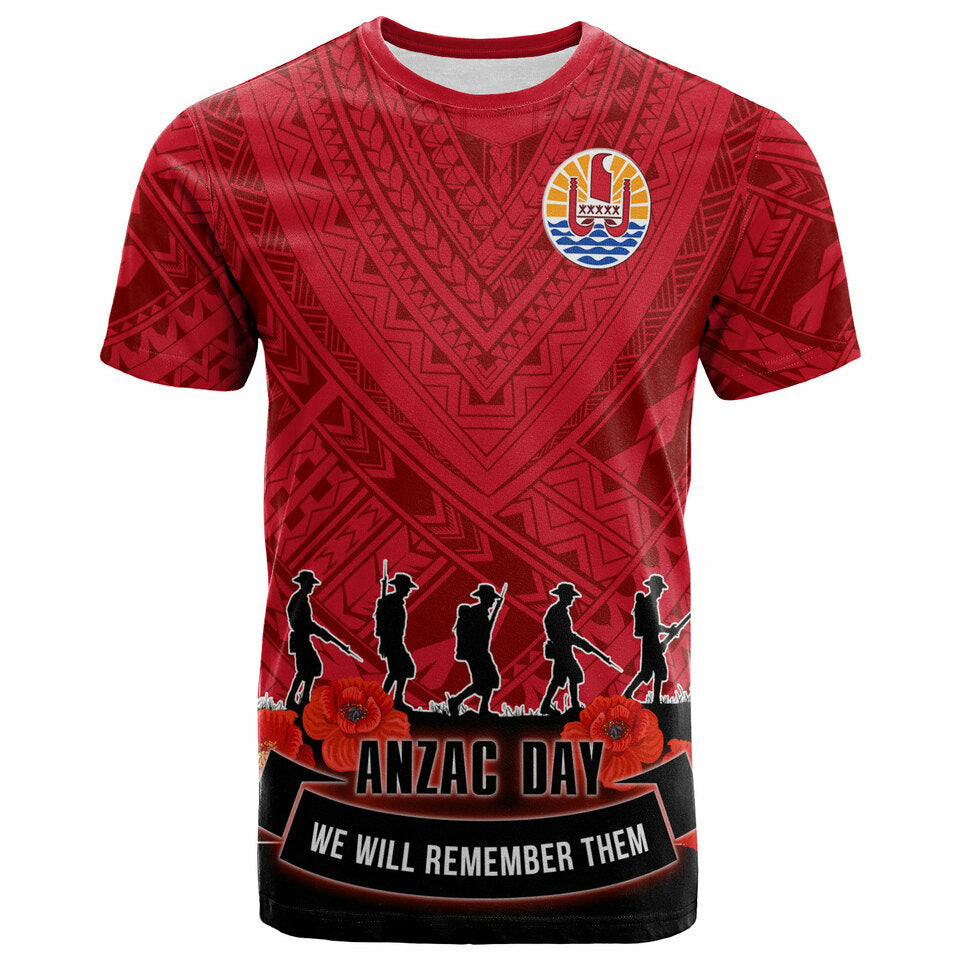 French Polynesia T Shirt National Anzac Remembrance Day T Shirt Unisex Red - Polynesian Pride