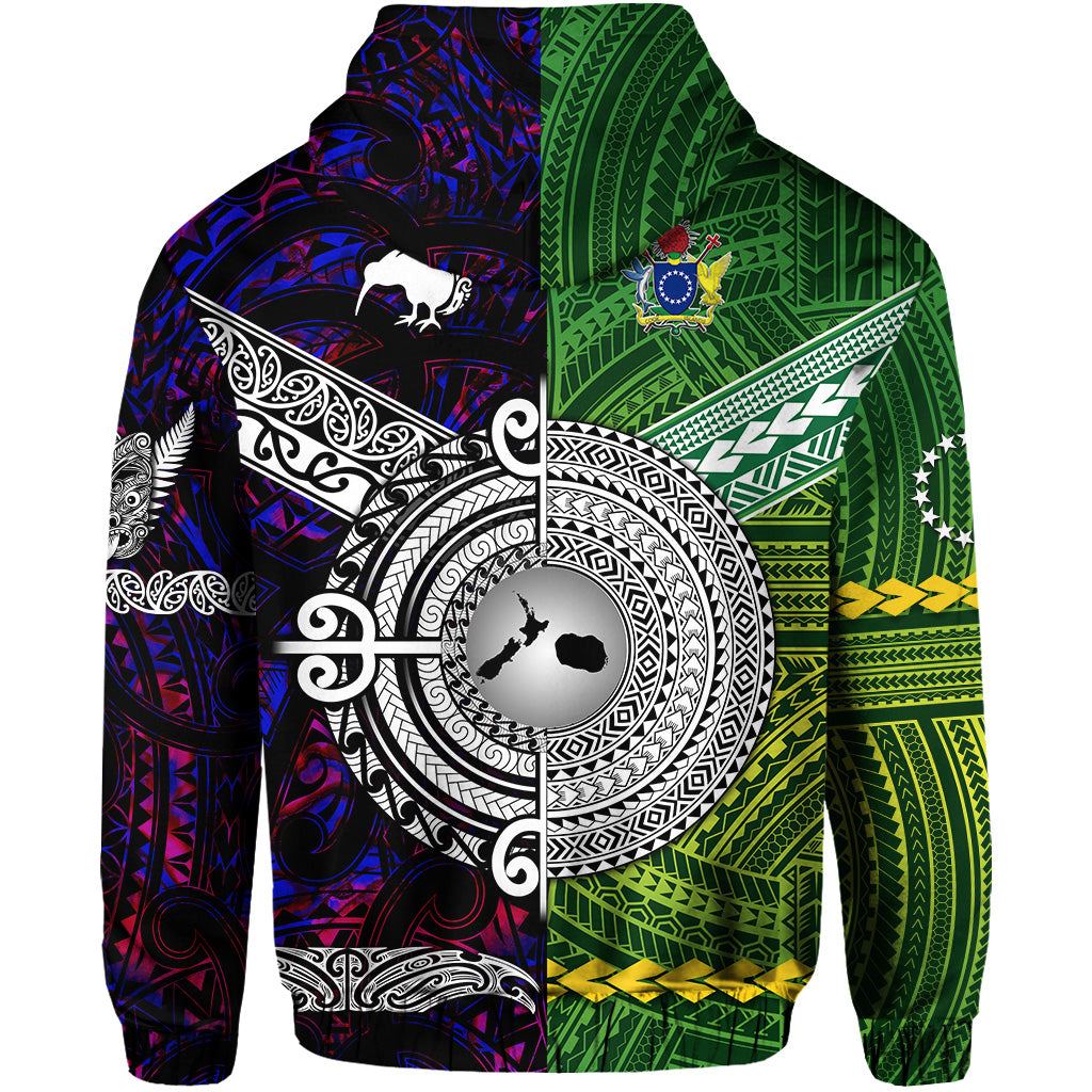 Custom New Zealand Cook Islands Zip Hoodie Maori and Polynesian Together Purple LT8 - Polynesian Pride