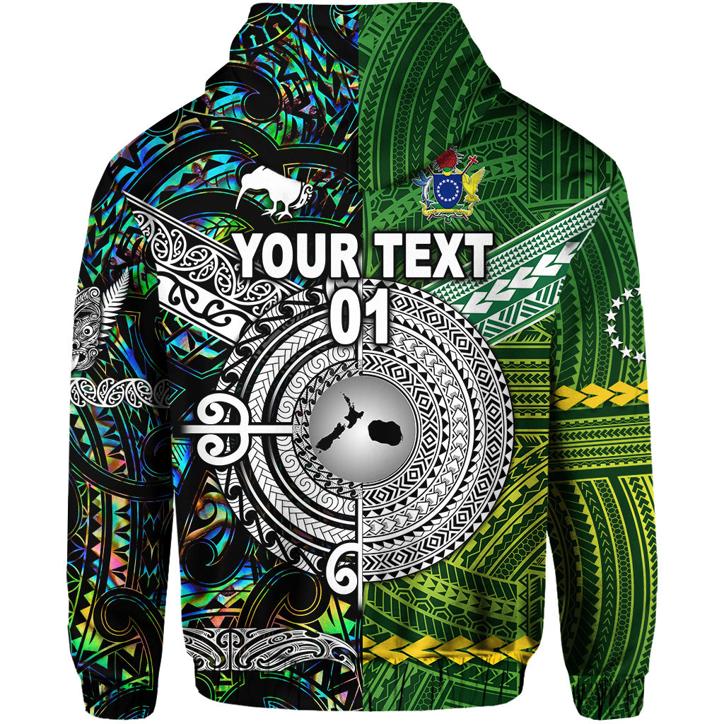 Custom New Zealand Cook Islands Hoodie Maori and Polynesian Together Paua Shell, Custom Text and Number LT8 - Polynesian Pride