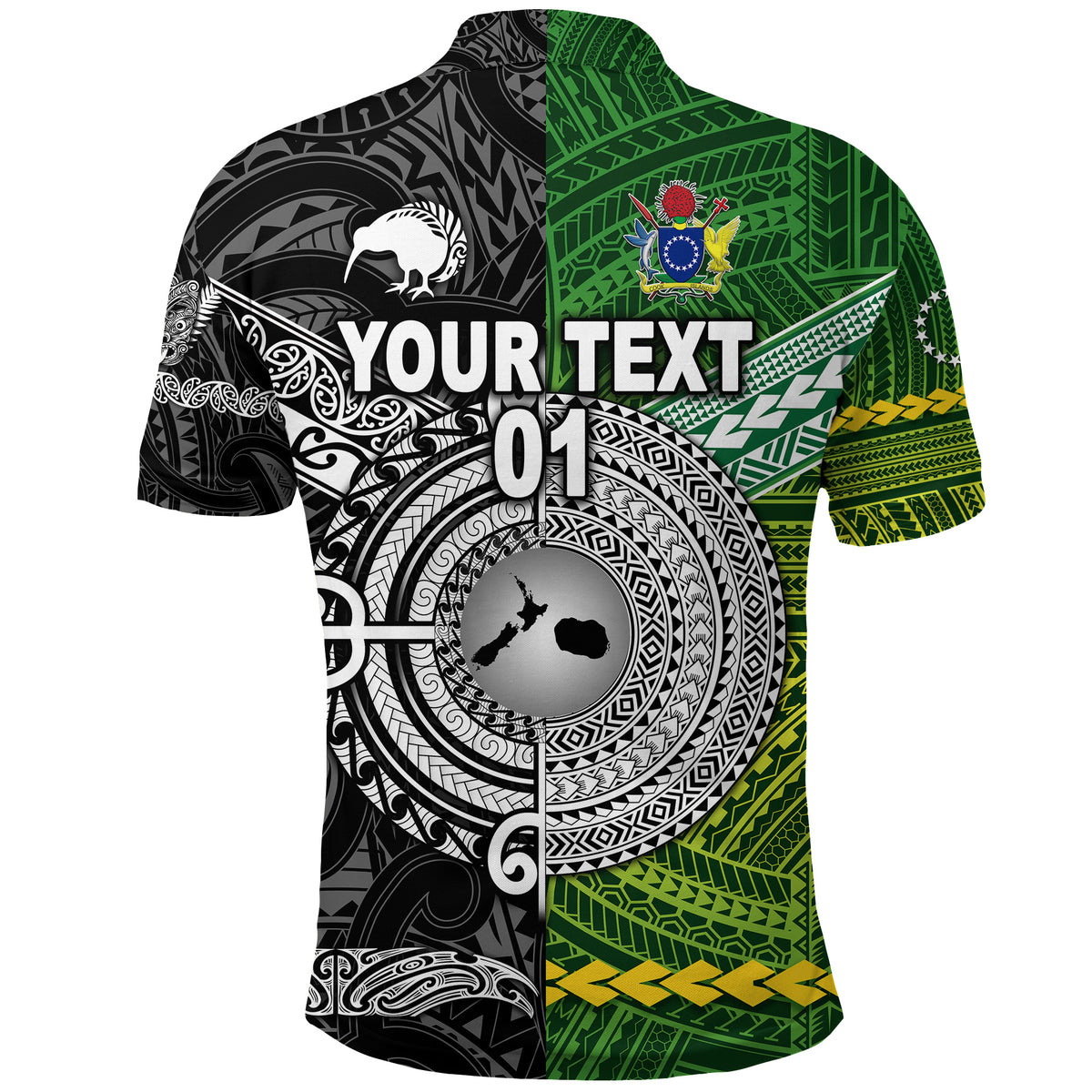 Custom New Zealand Cook Islands Polo Shirt Maori Together Black, Custom Text and Number LT8 - Polynesian Pride