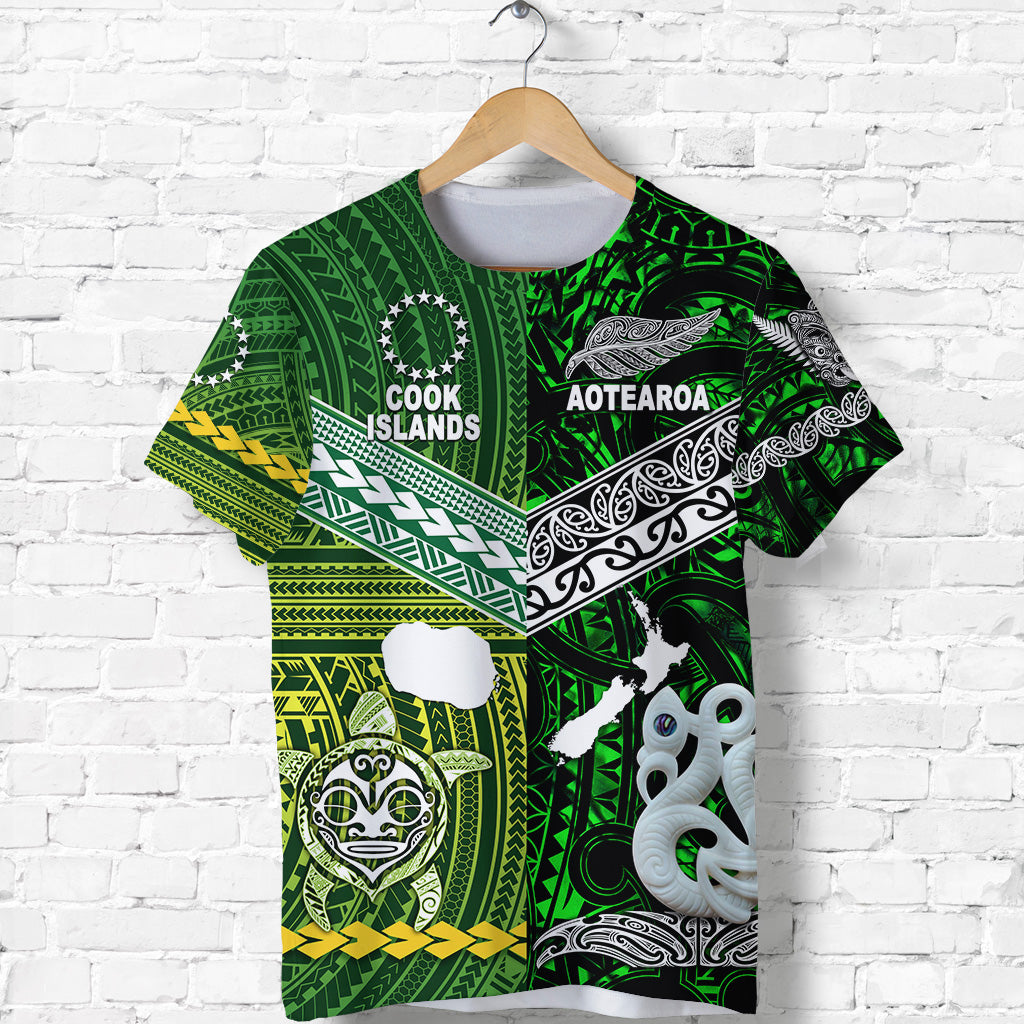 New Zealand Maori Aotearoa T Shirt Cook Islands Together Green LT8 - Polynesian Pride