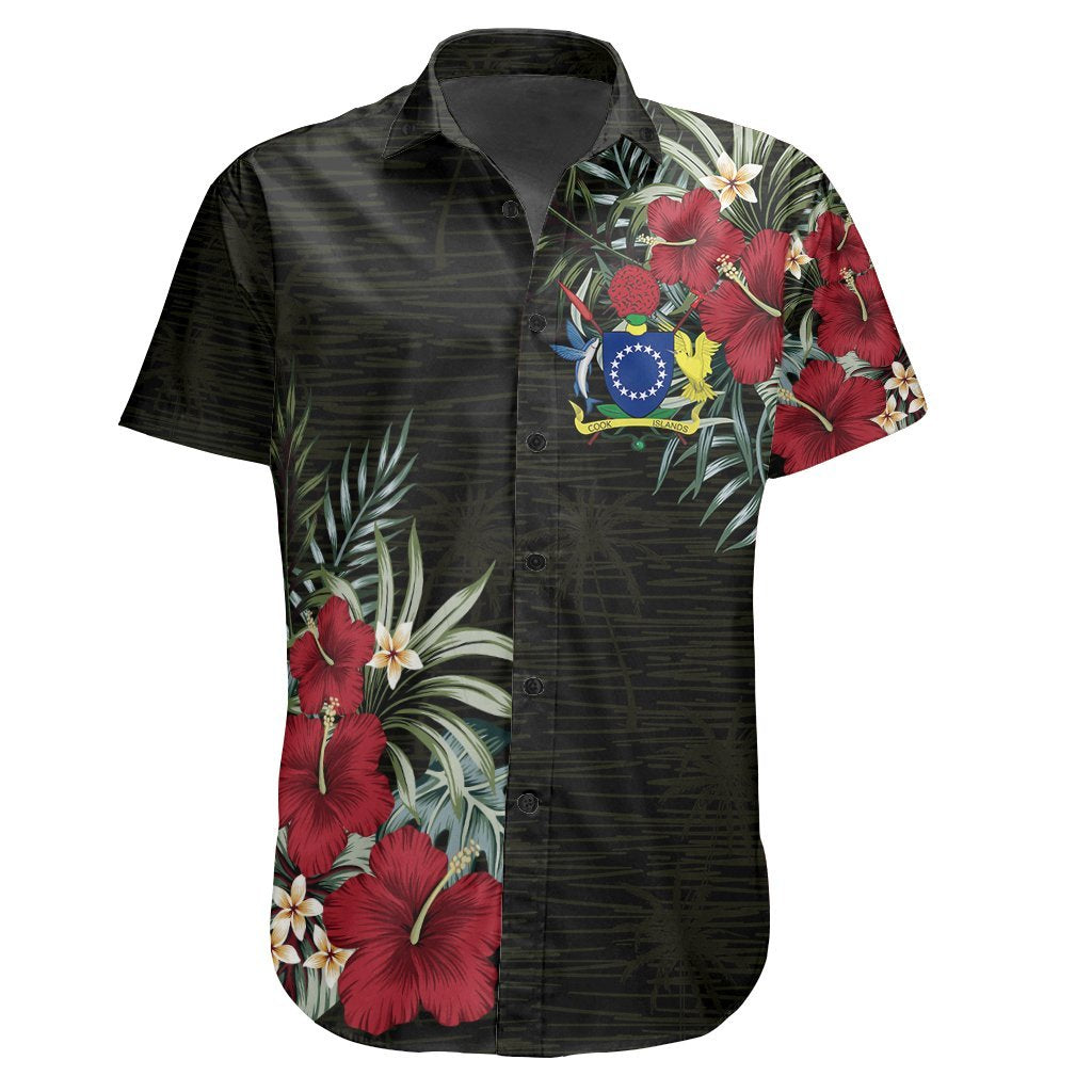 Cook Islands Hibiscus Short Sleeve Shirt Women and Men Black - Polynesian Pride