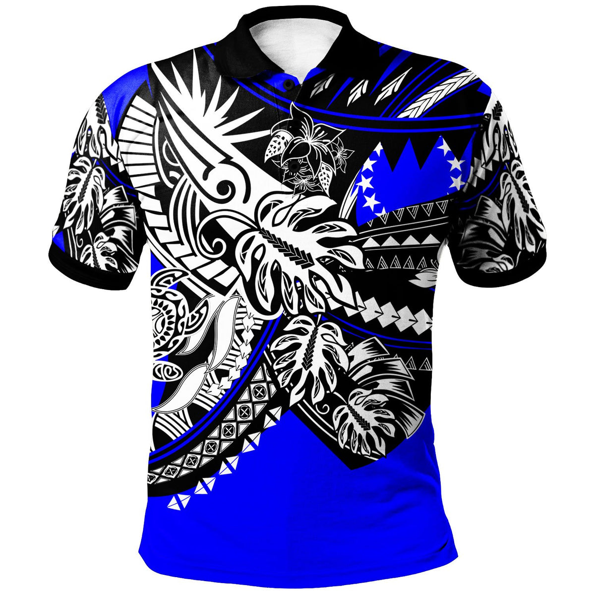 Cook Islands Polo Shirt Tribal Jungle Blue Pattern Unisex Blue - Polynesian Pride