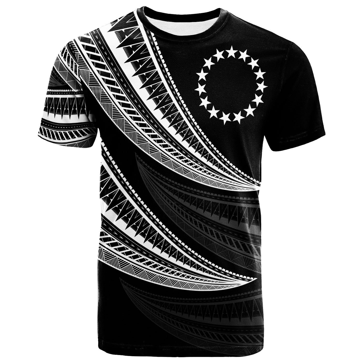 Cook Custom Islands T Shirt Wave Pattern Alternating White Color Unisex White - Polynesian Pride