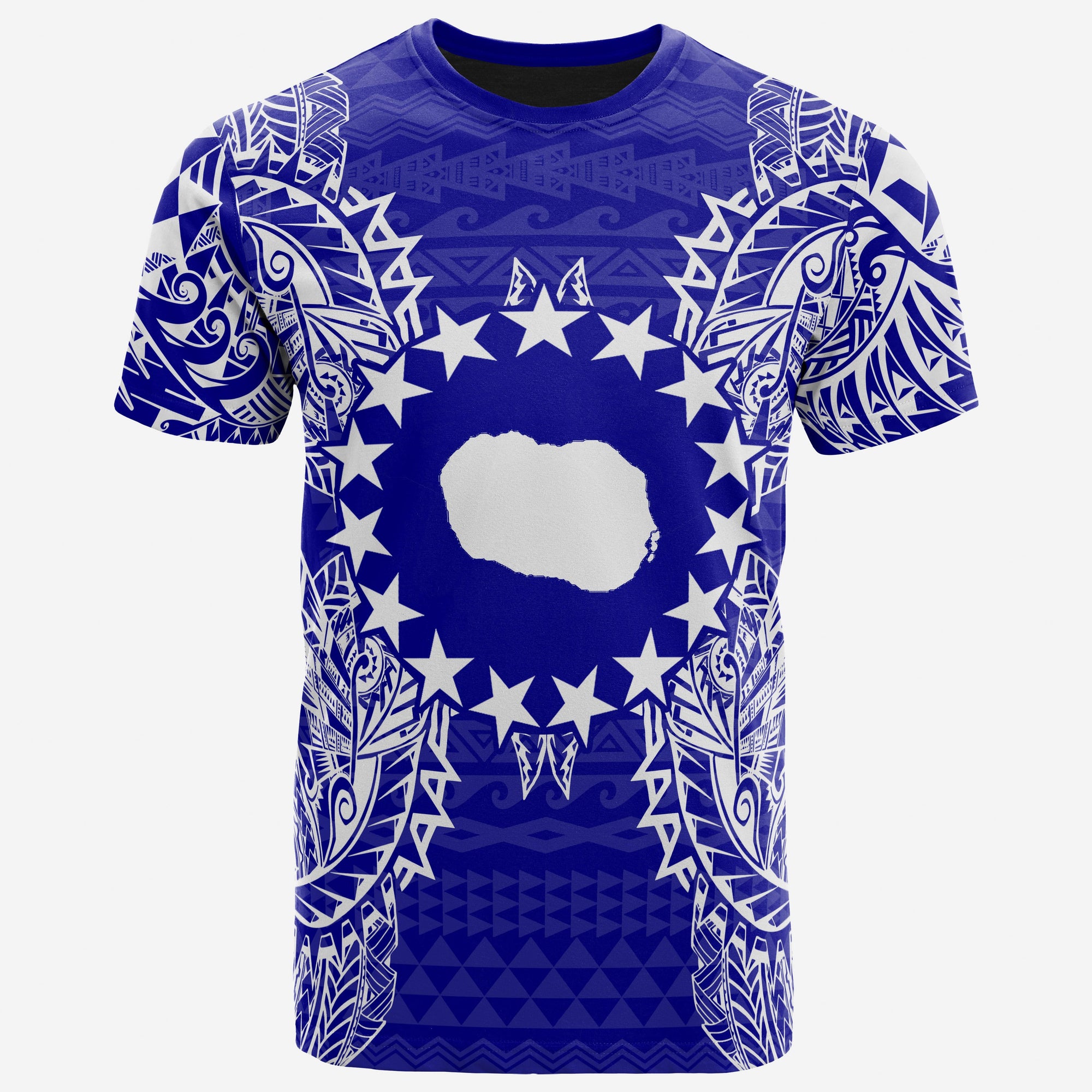 Cook Islands Polynesian T Shirt Cook Islands Flag Map Polynesian Tattoo Blue Unisex Blue - Polynesian Pride