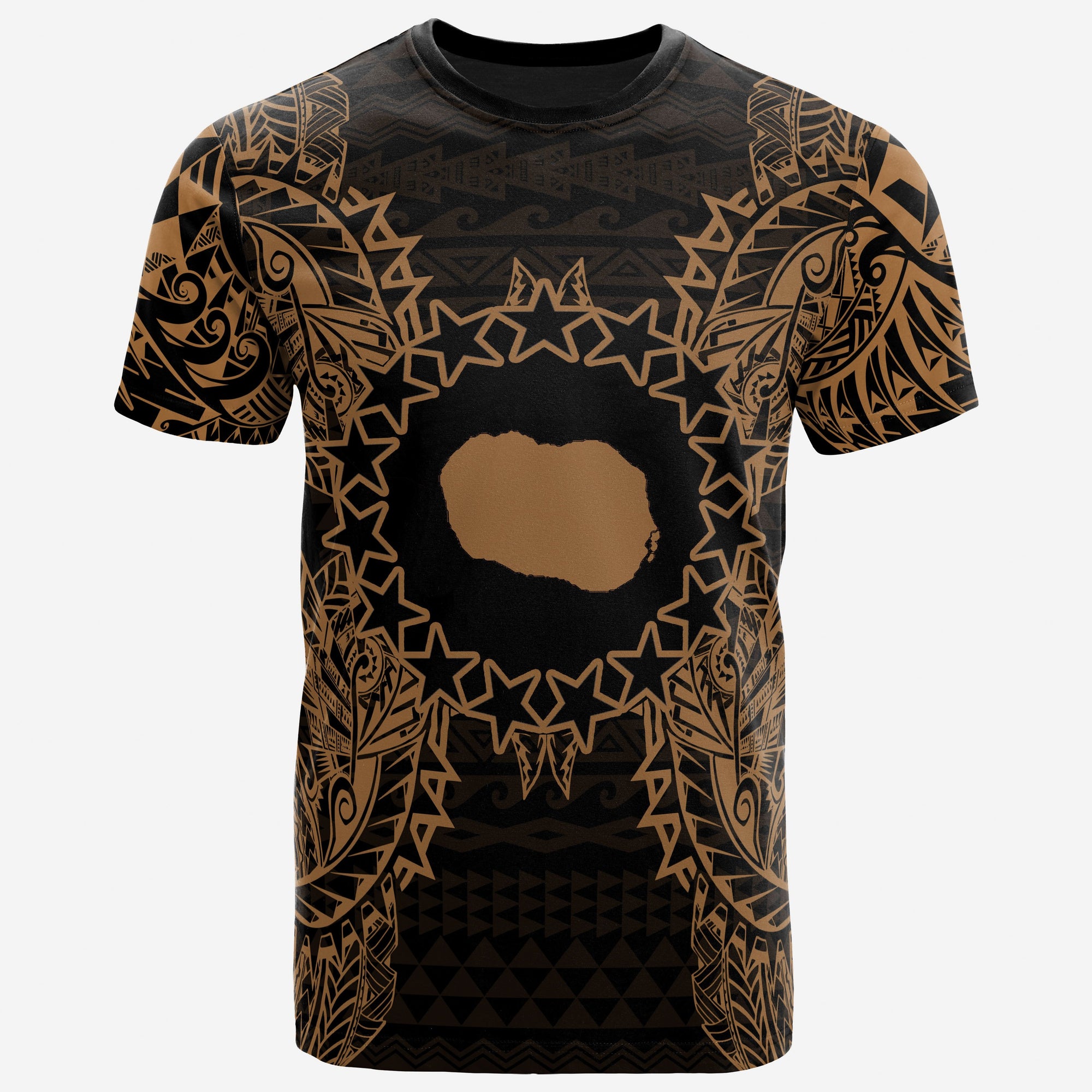 Cook Islands Polynesian T Shirt Cook Islands Flag Map Polynesian Tattoo Gold Unisex Gold - Polynesian Pride