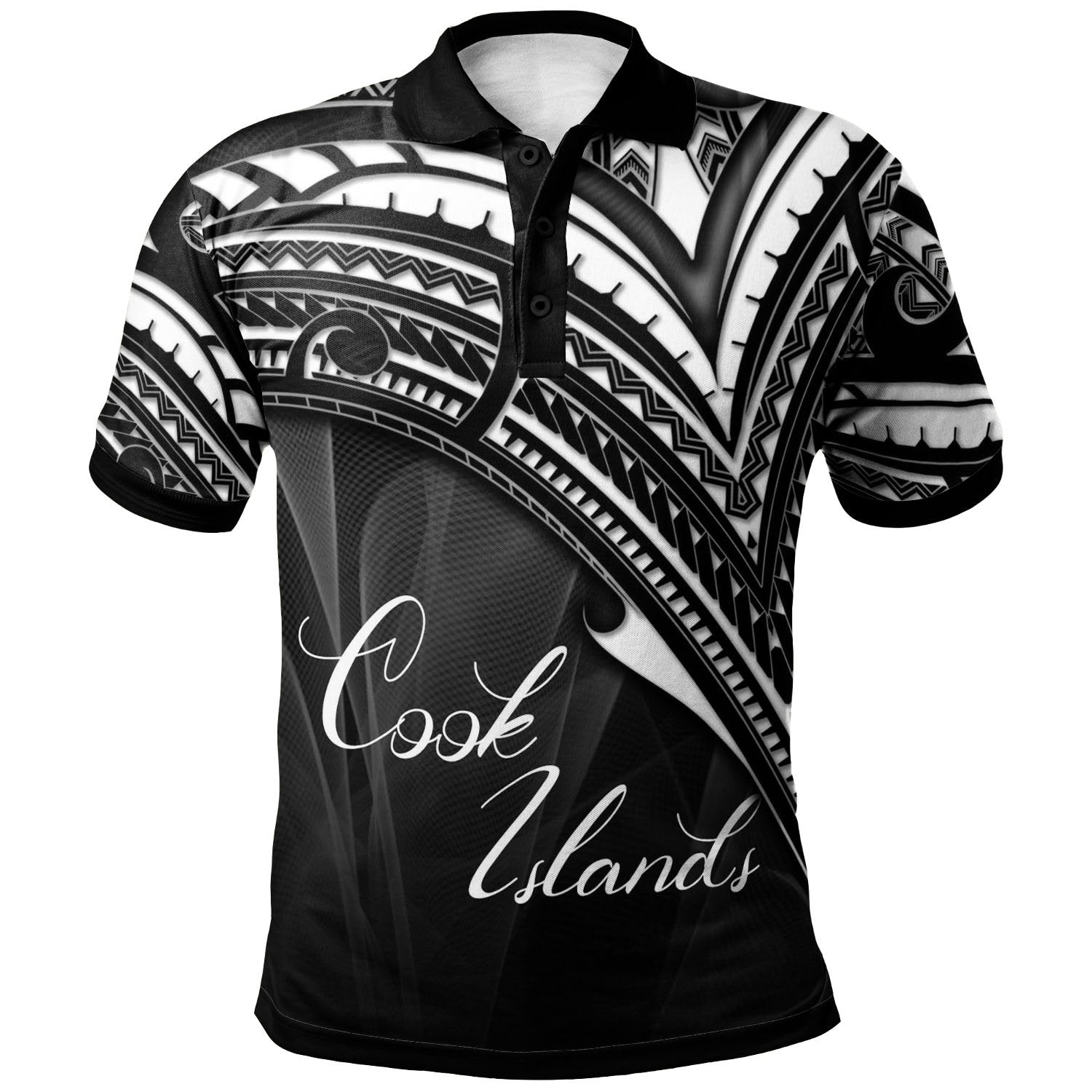 Cook Islands Polo Shirt Cross Style Unisex Black - Polynesian Pride