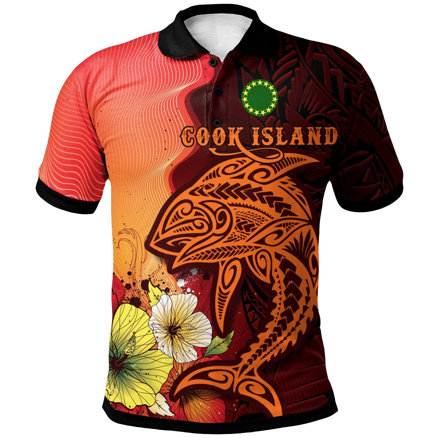 Cook Islands Polo Shirt Tribal Tuna Fish Unisex orange - Polynesian Pride