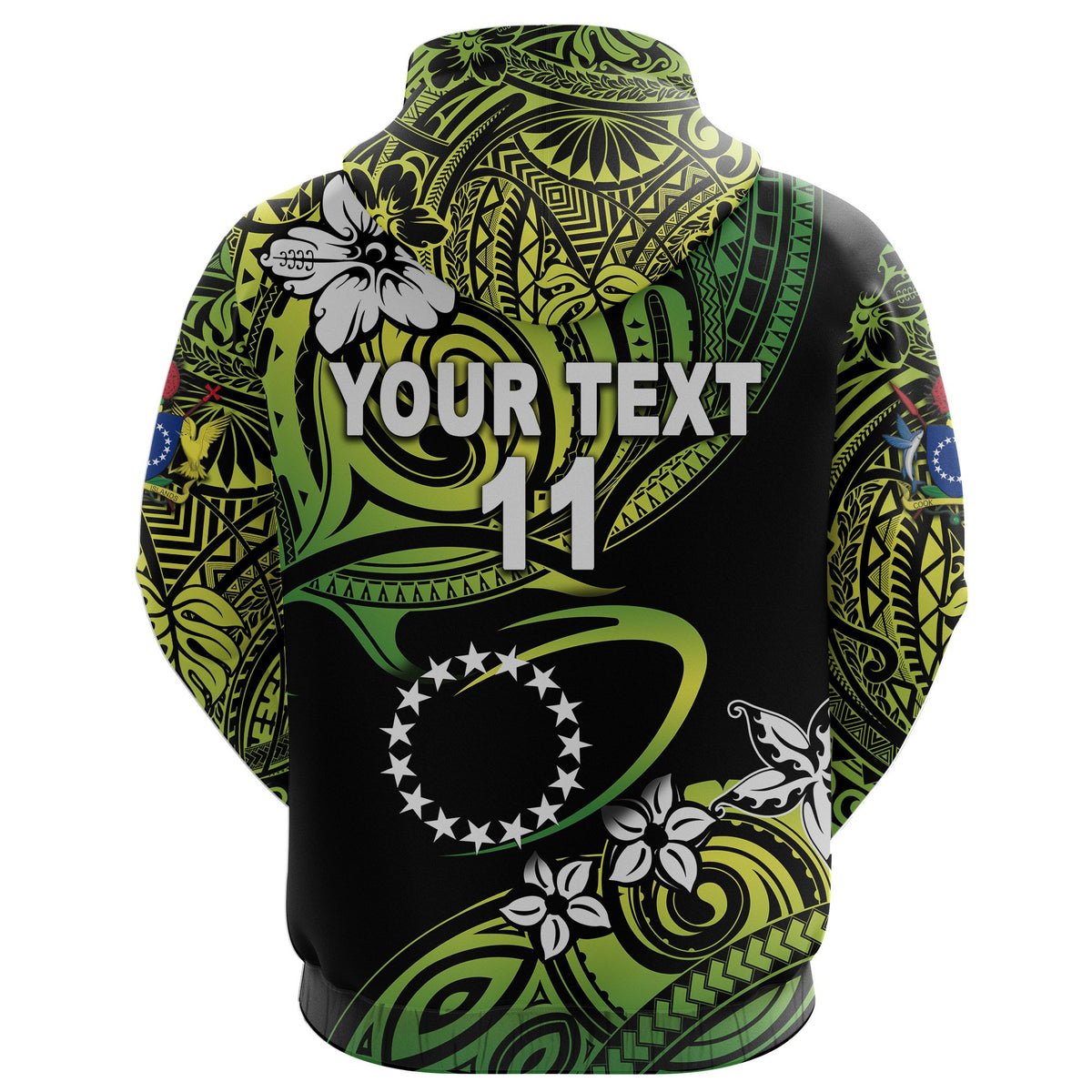 Custom Cook Islands Rugby Hoodie Unique Vibes Green, Custom Text and Number - Polynesian Pride