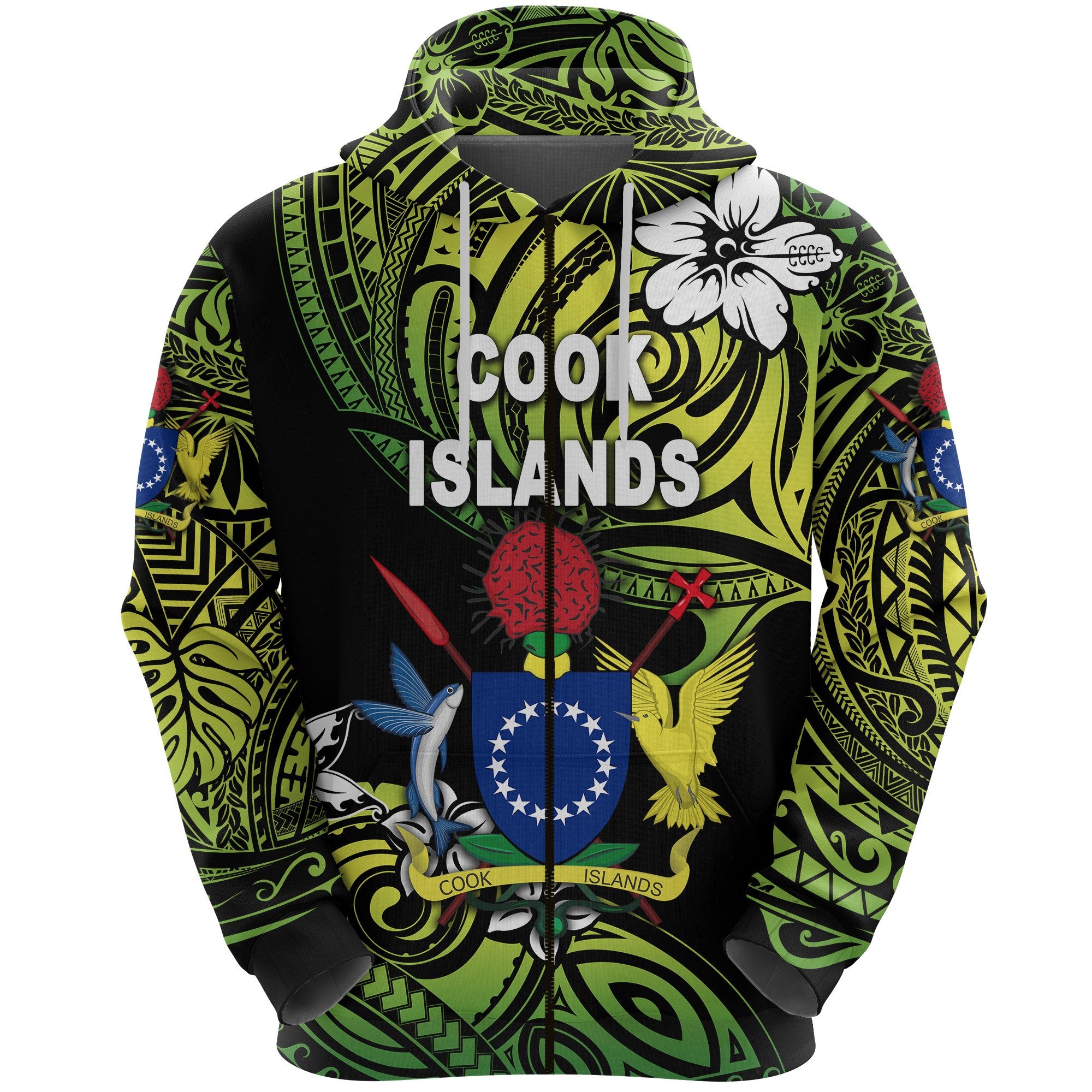 Cook Islands Rugby Zip Hoodie Unique Vibes Coat of Arms Green Unisex Green - Polynesian Pride