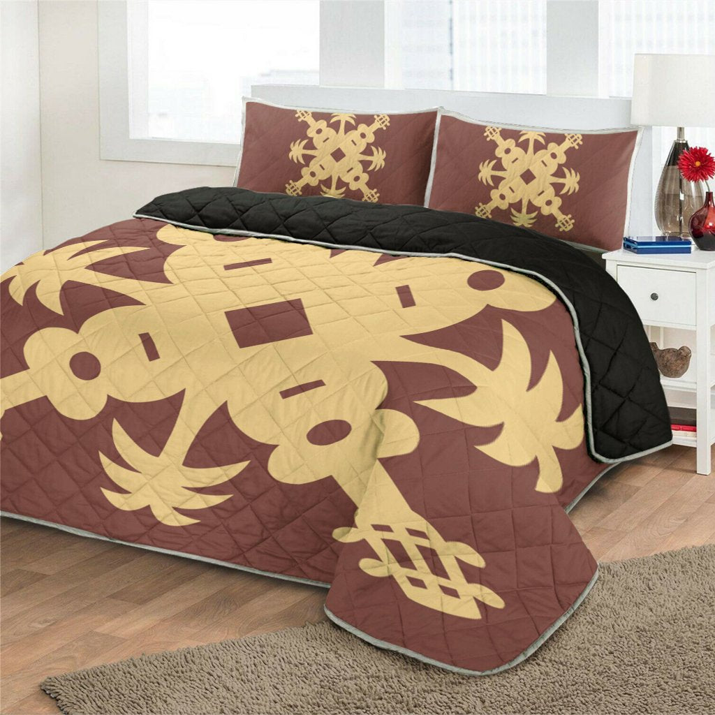 Hawaiian Royal Pattern Quilt Bed Set - Coral - L2 Style - AH - Polynesian Pride