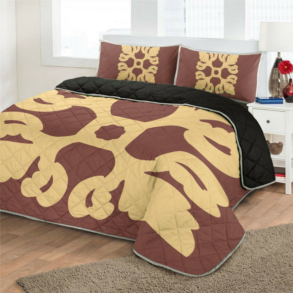 Hawaiian Royal Pattern Quilt Bed Set - Coral - M1 Style - AH - Polynesian Pride