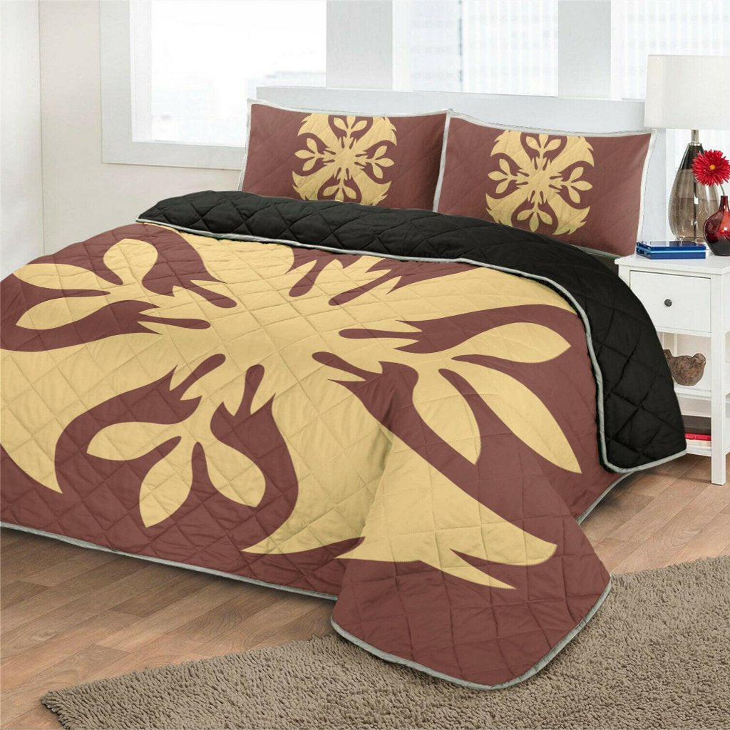 Hawaiian Royal Pattern Quilt Bed Set - Coral - F3 Style - AH - Polynesian Pride
