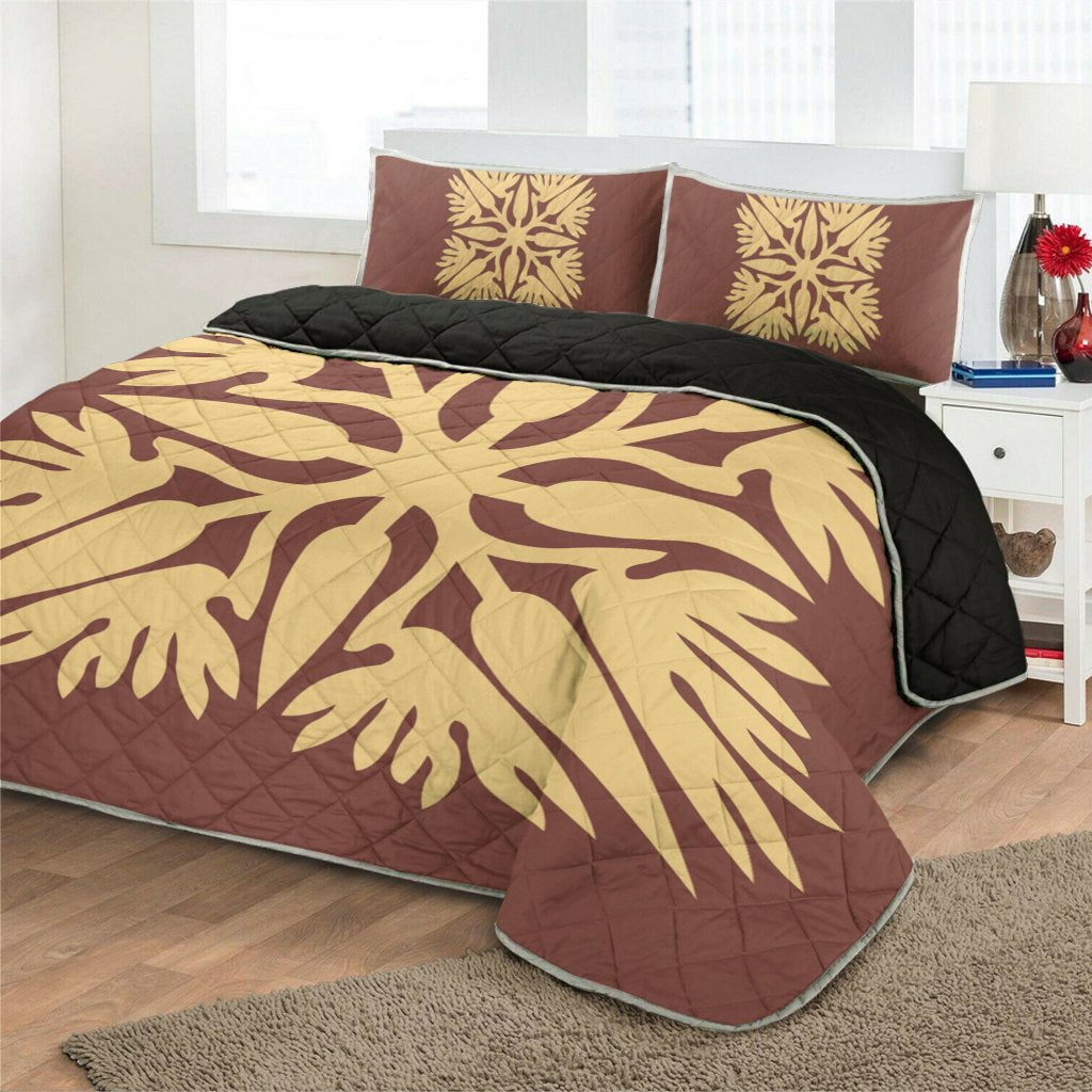 Hawaiian Royal Pattern Quilt Bed Set - Coral - A3 Style - Polynesian Pride