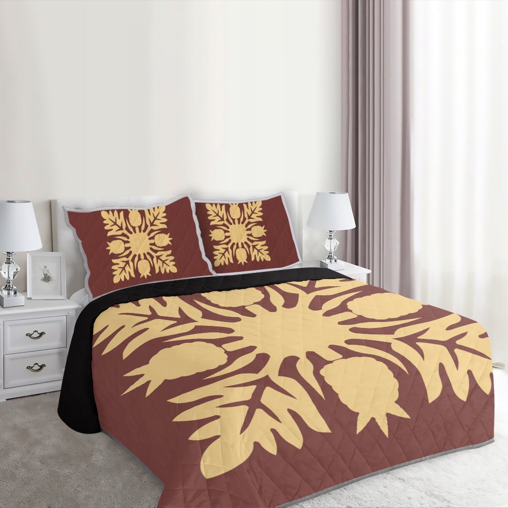 Hawaiian Royal Pattern Quilt Bed Set - Coral - N1 Style - AH - Polynesian Pride